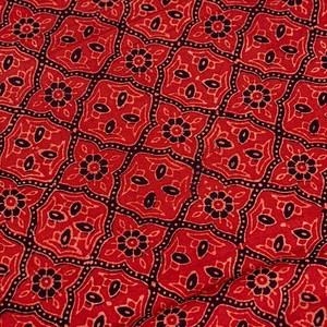 〔約3.8m 長尺布】伝統息づくインドから　昔ながらの木版染めアジュラックデザインの伝統模様布〔横幅：約1