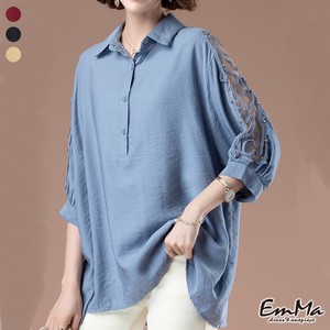 【2023新作】 EF0310 刺繍チュール袖シャツ 上品 7分袖 エレガント カジュアル