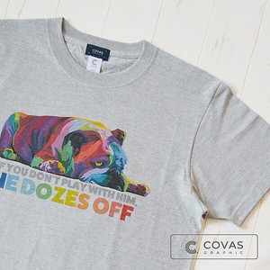 ユニセックス・プリントTシャツ　"レインボー犬"　杢グレー　半袖 Tシャツ