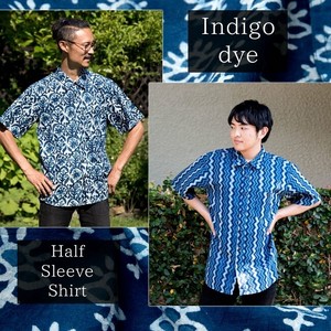 Button Shirt Half Sleeve Indigo Men's Short-Sleeve