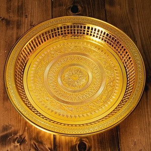 タイのお供え入れ 飾り皿 ゴールドとシルバー〔約31.5cm〕