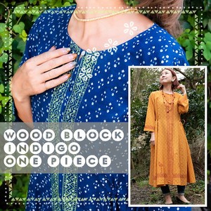 Casual Dress Indigo One-piece Dress Block Print