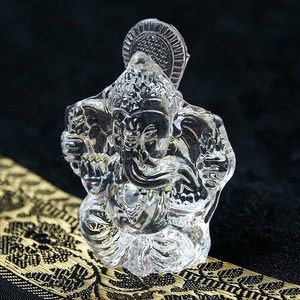 インドの神様 ガラス製ペーパーウェイト〔6.5cm×5cm〕 - ガネーシャ