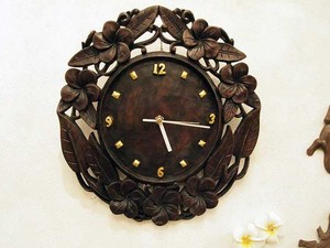 ウッドレリーフ木製掛け時計 フランジパニ アジアンカービング アジアンリゾート