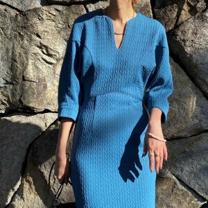 ジャガードキーネックロングワンピース-手洗い可-