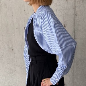 Button Shirt/Blouse Stripe Docking 2-way