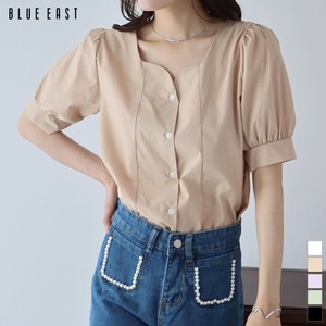 Button Shirt/Blouse Plain Color Tops Simple