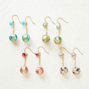 Pierced Earringss Cherry Blossom Beads Made in Japan