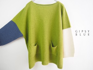 【日本製】「リネンミックス鹿の子+天竺」ボックスラインプルオーバー（ Whole garment knit ）
