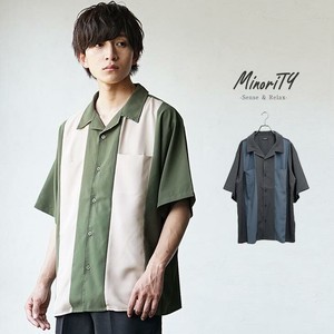 【SALE】ルーズシルエット切替半袖オープンカラーシャツ／MinoriTY