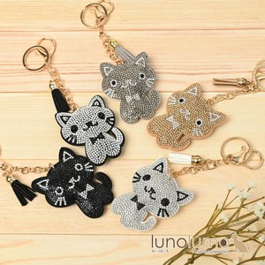 キーホルダー バッグチャーム 猫 ネコ ねこ 黒猫 白猫 キラキラ ラインストーン 可愛い プレゼント KH