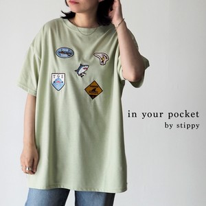 サメモチーフワッペン風刺繍半袖Tシャツ【in your pocket by stippy】【2023新作】