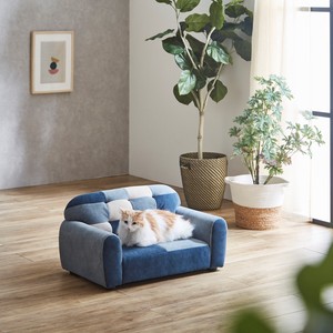 【直送可】ペットソファ ペット用品 おしゃれ 犬 猫 パッチワーク ブルー 家具 インテリア