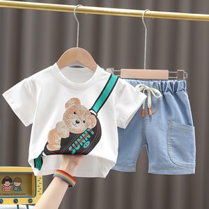 バッグ と 熊プリント Tシャツ ＆ カラ ショートパンツセット　 ベビー　キッズ　子供服　韓国スタイル