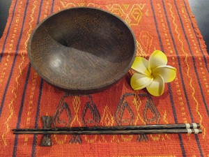 ココナッツ箸＆箸置きセット ストライプブラウン 木製 シンプル 木目 アジアンテイスト