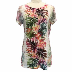 T-shirt T-Shirt Floral Pattern Rhinestone Short-Sleeve Cut-and-sew