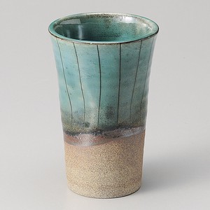 トルコ釉線紋フリーカップ 陶器 タンブラー 日本製 美濃焼