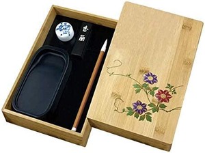 鉄仙蒔絵　硯箱セット　竹製　（KB718-900）