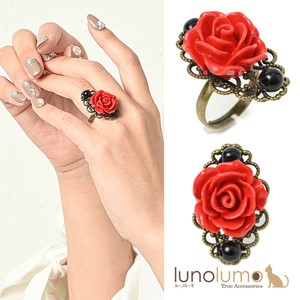 指輪 リング レディース バラ 薔薇 花 フラワー 赤 真紅 黒 アンティーク風 フリーサイズ N