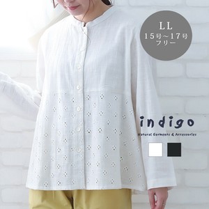 大きいサイズ フラワーカットワーク 長袖 ブラウス 綿 コットン LL ゆったり 春 夏 indigo インディゴ