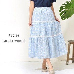 Skirt Floral Pattern Tiered Skirt Embroidered