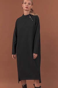 Casual Dress Color Palette Bottle Neck Raglan Buttons One-piece Dress Autumn/Winter 2023