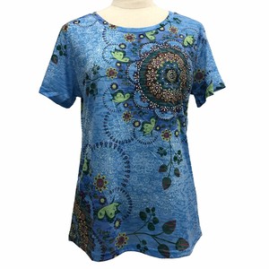 T-shirt T-Shirt Floral Pattern Rhinestone Short-Sleeve Cut-and-sew