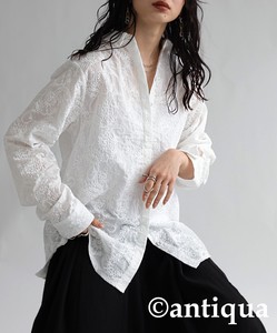 Antiqua Button Shirt/Blouse Long Sleeves Tops Embroidered Ladies'