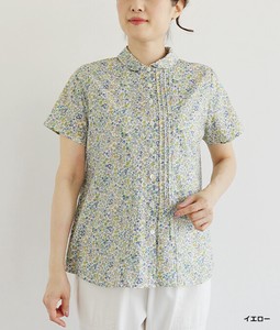 Button Shirt/Blouse Pintucked Blouse Floral Pattern