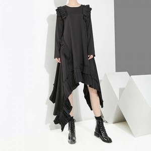 Casual Dress Asymmetrical Ruffle Long Sleeves One-piece Dress M NEW