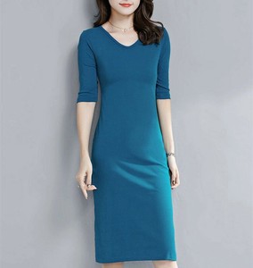 Casual Dress Plain Color One-piece Dress Ladies' Short-Sleeve NEW
