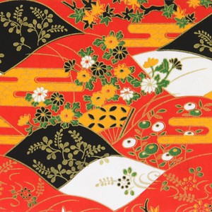 手染友禅紙(菊全判)1000×660 秋の遠山 赤[日本製 手刷り]