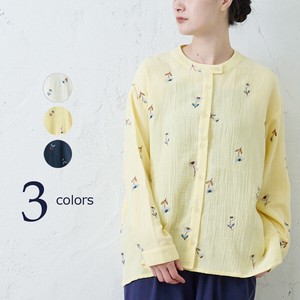 Button Shirt/Blouse Flower Spring Embroidered