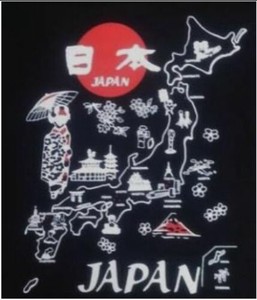 FJK 日本のTシャツ お土産 Tシャツ 地図舞妓 黒 LLサイズ T-006B-LL