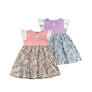 儿童洋装/连衣裙 洋装/连衣裙 蕾丝袖 花卉图案 80 ~ 140cm 日本制造