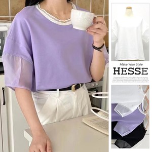 Button Shirt/Blouse Volume Short-sleeved Tops 3-colors