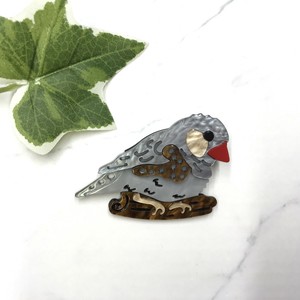 ブローチ　アクリル　個性的　枝の上の鳥　野鳥