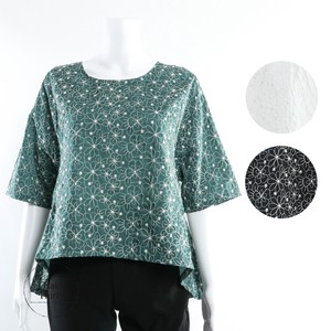 T-shirt Flower A-Line Tops L Embroidered M Switching