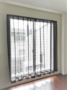 Lace Curtain black 100cm 2-pcs pack Made in Japan