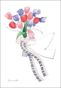 ポストカード イラスト 山田和明「明日の幸せを祈って」105×150mm チューリップ 花 2023新作