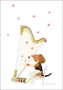 ポストカード イラスト 山田和明「ハープの調べ」105×150mm 犬 動物 2023新作