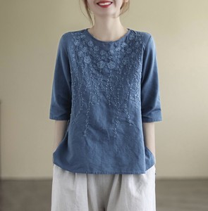 Button Shirt/Blouse Plain Color Embroidered Ladies