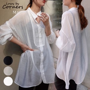 Button Shirt/Blouse Transparency Tops Summer Band Collar Spring