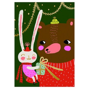 6/3AM迄 【2024クリスマス予約】[Putinki］ポストカードMira Mallius ウサギとクマ　プレゼント