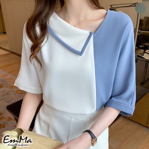【2023SS】 EF0455 アシメデザインシャツ 薄手 5分袖 ツートンカラー 夏 カジュアル