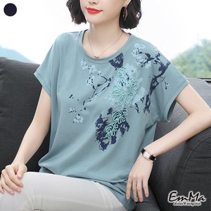 【2023SS】 EF0452 刺繍Tシャツ 半袖 ルーズ フラワーモチーフ 上品 カジュアル