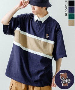 【SIDEWAYSTANCE】クマ刺繍半袖切替ラガーシャツ