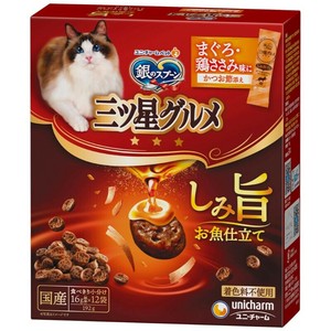 ［ユニ・チャーム］銀のスプーン 三ツ星グルメ しみ旨お魚仕立てまぐろ・鶏ささみ味にかつお節添え 192g