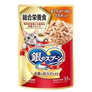 ［ユニ・チャーム］銀のスプーンパウチ 総合栄養食 まぐろ・かつおにささみ入り 55g