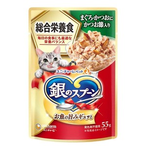 ［ユニ・チャーム］銀のスプーンパウチ 総合栄養食 まぐろ・かつおにかつお節入り 55g